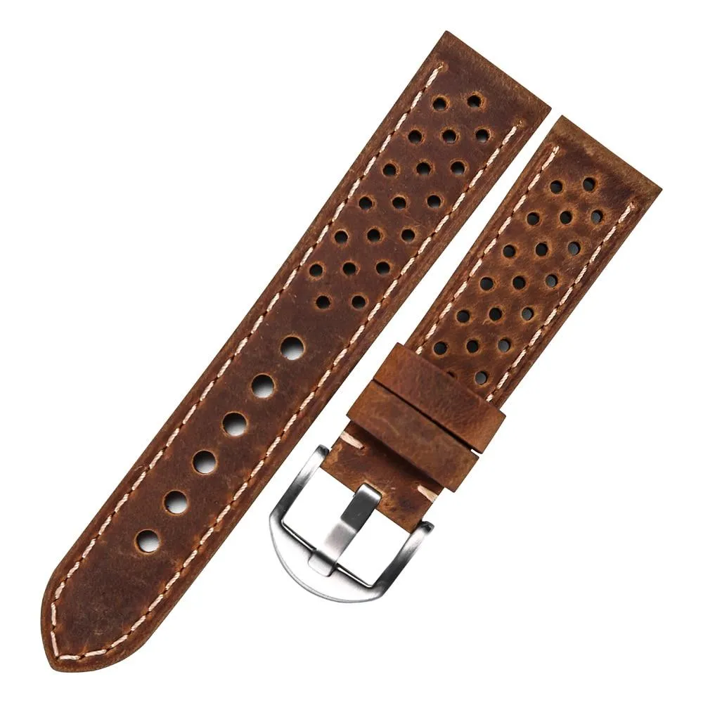 Isidore Porous Leather Rally Watch Strap With Tang buckle