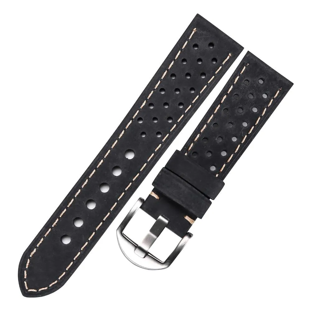 Isidore Porous Leather Rally Watch Strap With Tang buckle