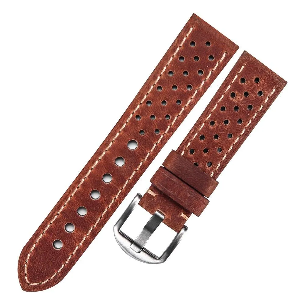 Isidore Porous Leather Rally Watch Strap With Tang buckle