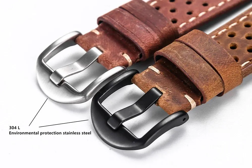 Isidore Porous Leather Rally Watch Strap With Tang buckle