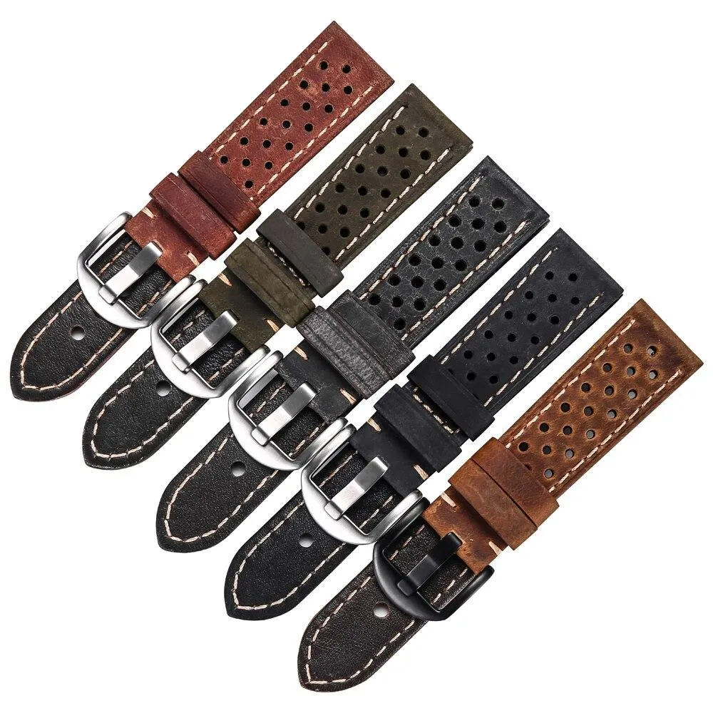 Isidore Porous Leather Rally Watch Strap With Tang buckle