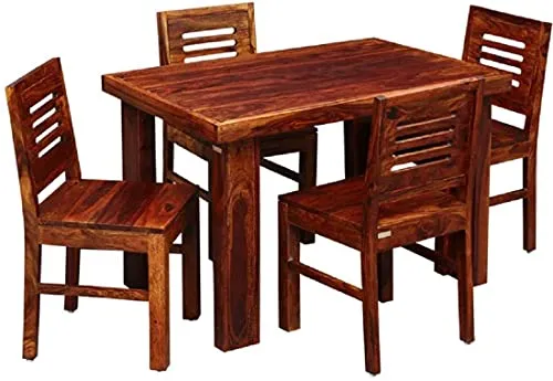 KARNI FURNITURE Sheesham Wood 4 Seater Dining Table Set for Home Hall || Solid Wood Dining Table with 4 Chairs for Hotels || Dining Room Sets - Honey Finish