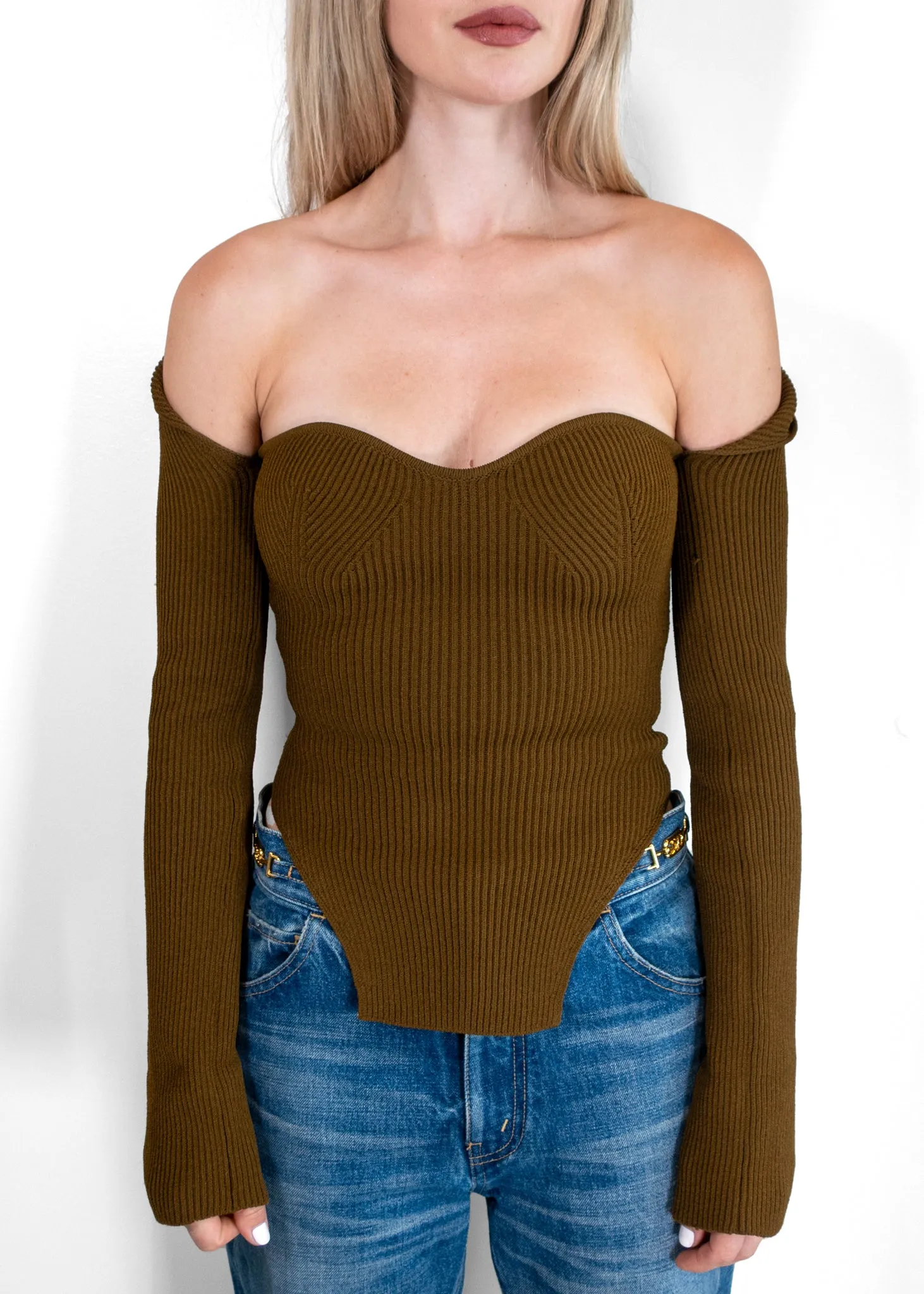 Khaite Maddy Ribbed Bustier Sweater