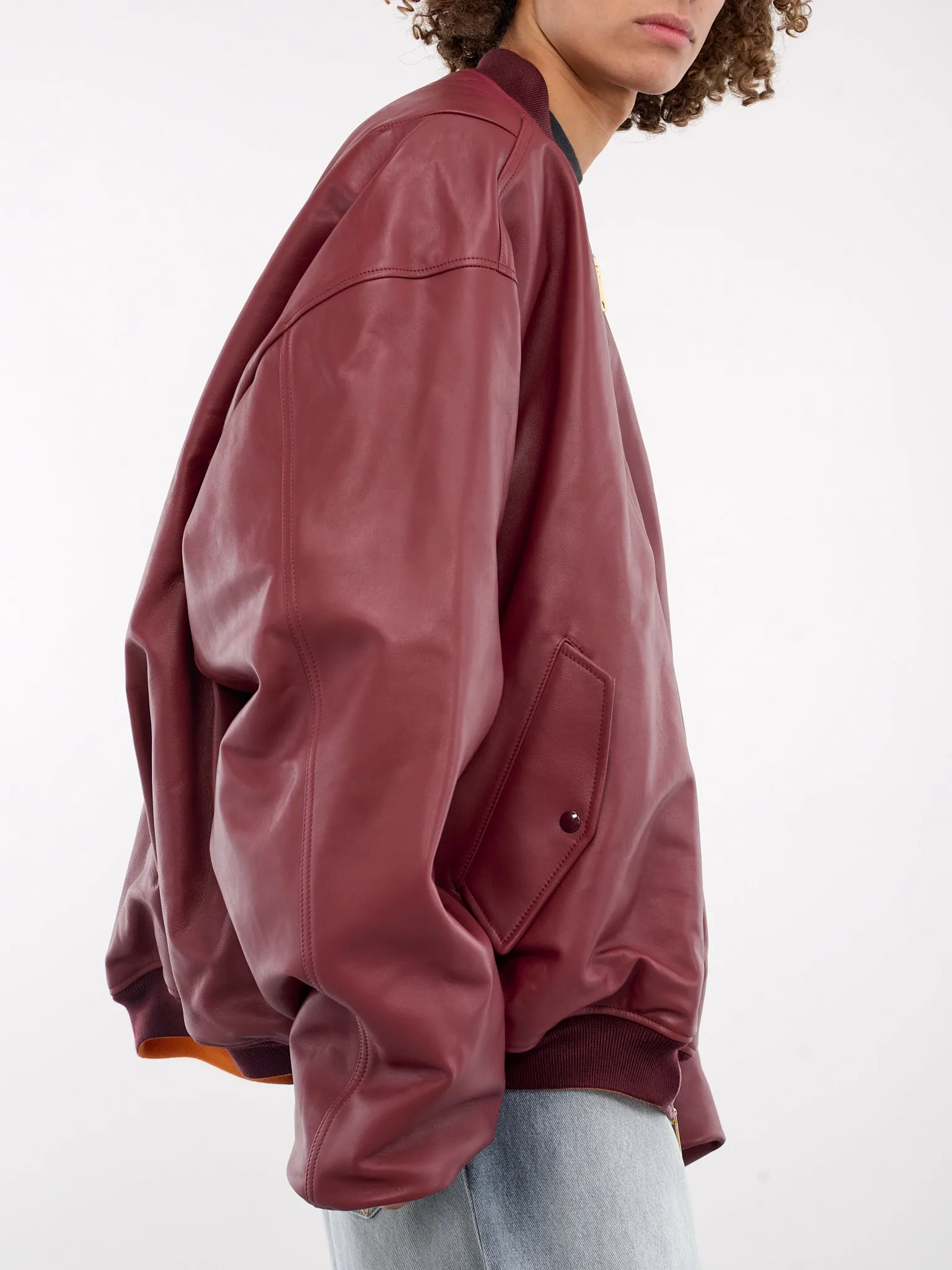 Leather Bomber Jacket (UA66JA200R-BORDEAUX)