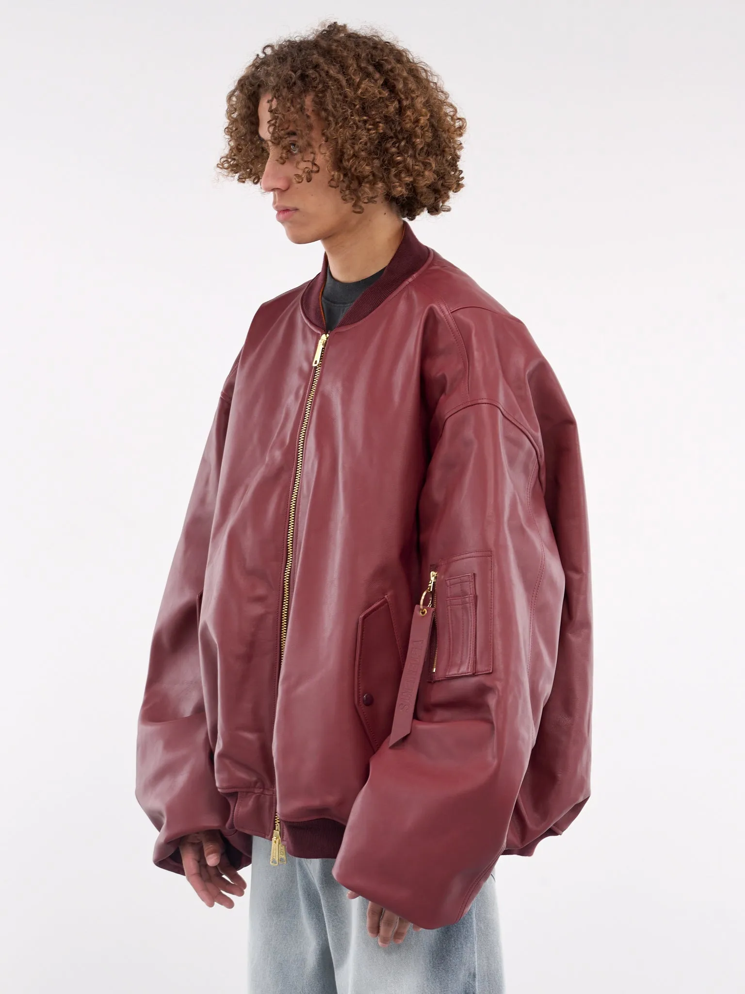 Leather Bomber Jacket (UA66JA200R-BORDEAUX)