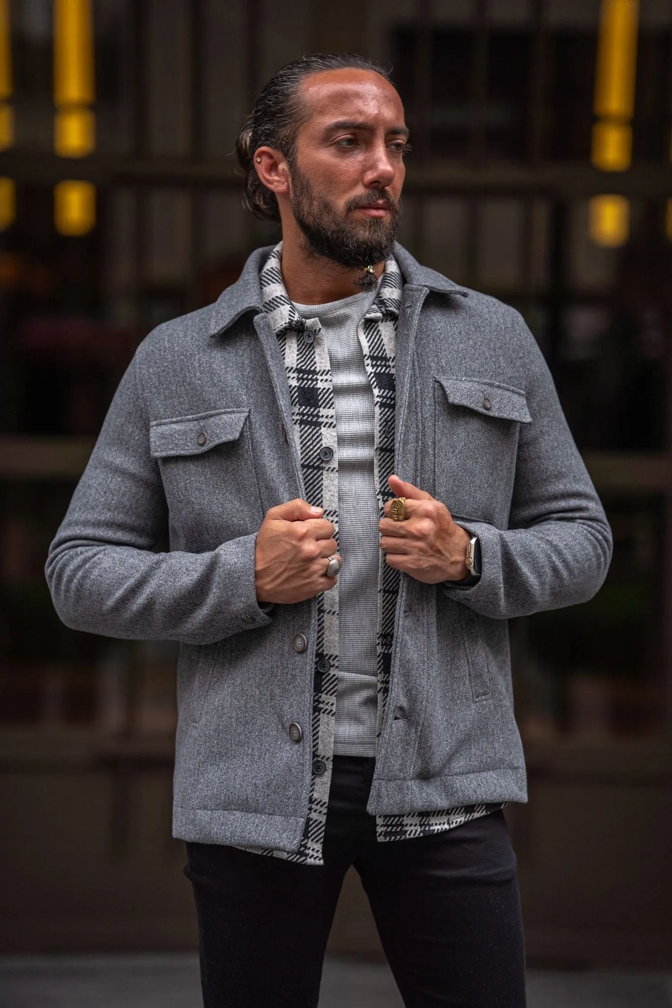 Mateo Gray Short Cachet Coat with Side Pockets