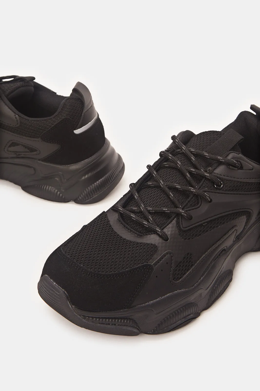 Men Black Material Block Chunky Trainers