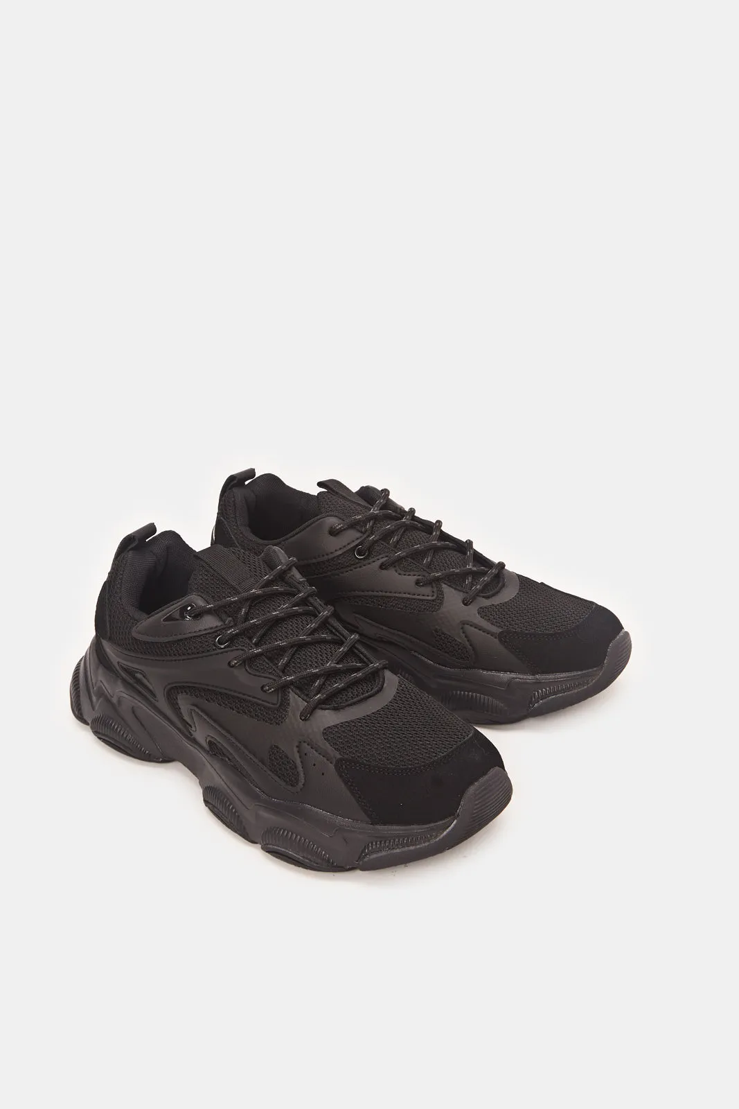 Men Black Material Block Chunky Trainers