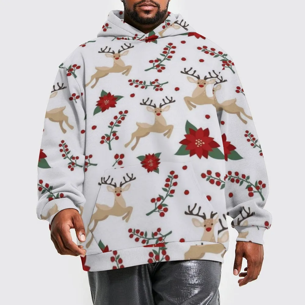 Mens Christmas Reindeer Graphic Pullover With Kangaroo Pocket Hoodies