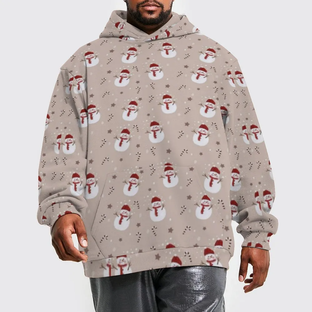 Mens Christmas Snowman Graphic Pullover With Kangaroo Pocket Hoodies