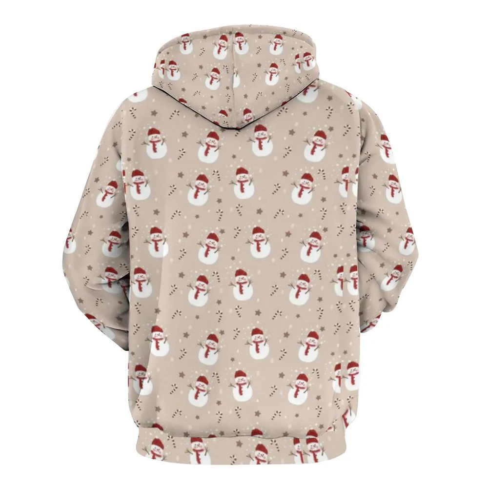 Mens Christmas Snowman Graphic Pullover With Kangaroo Pocket Hoodies