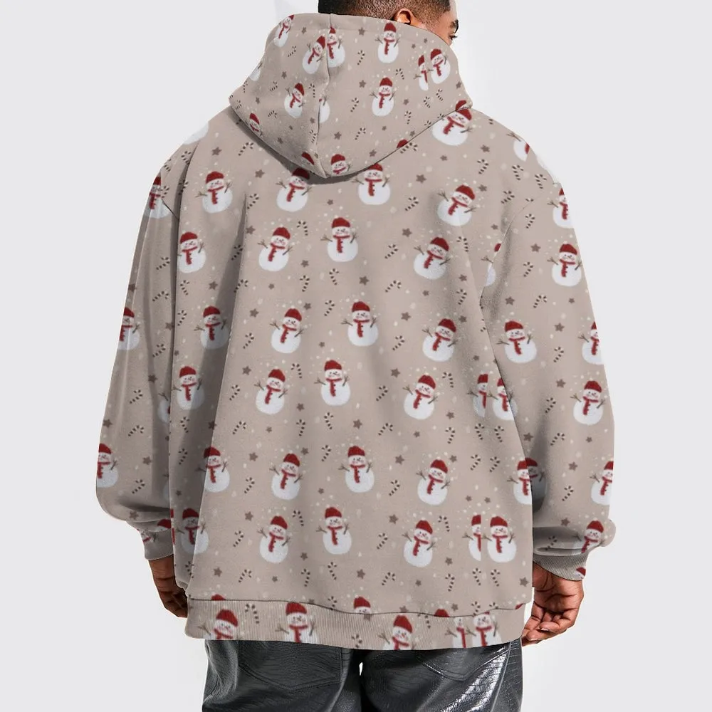 Mens Christmas Snowman Graphic Pullover With Kangaroo Pocket Hoodies