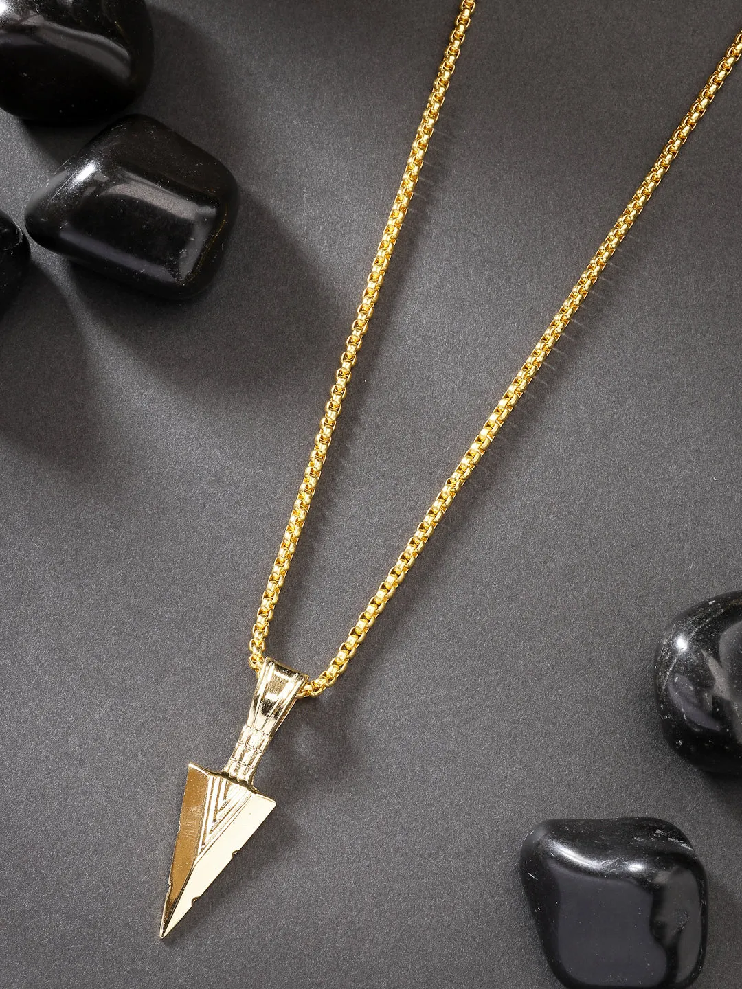 Men's Gold-Plated Arrow-Shaped Pendant With Chain - NVR