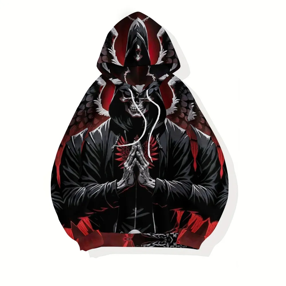 Mens Halloween Pray SKull Print 3D Print Hoodies