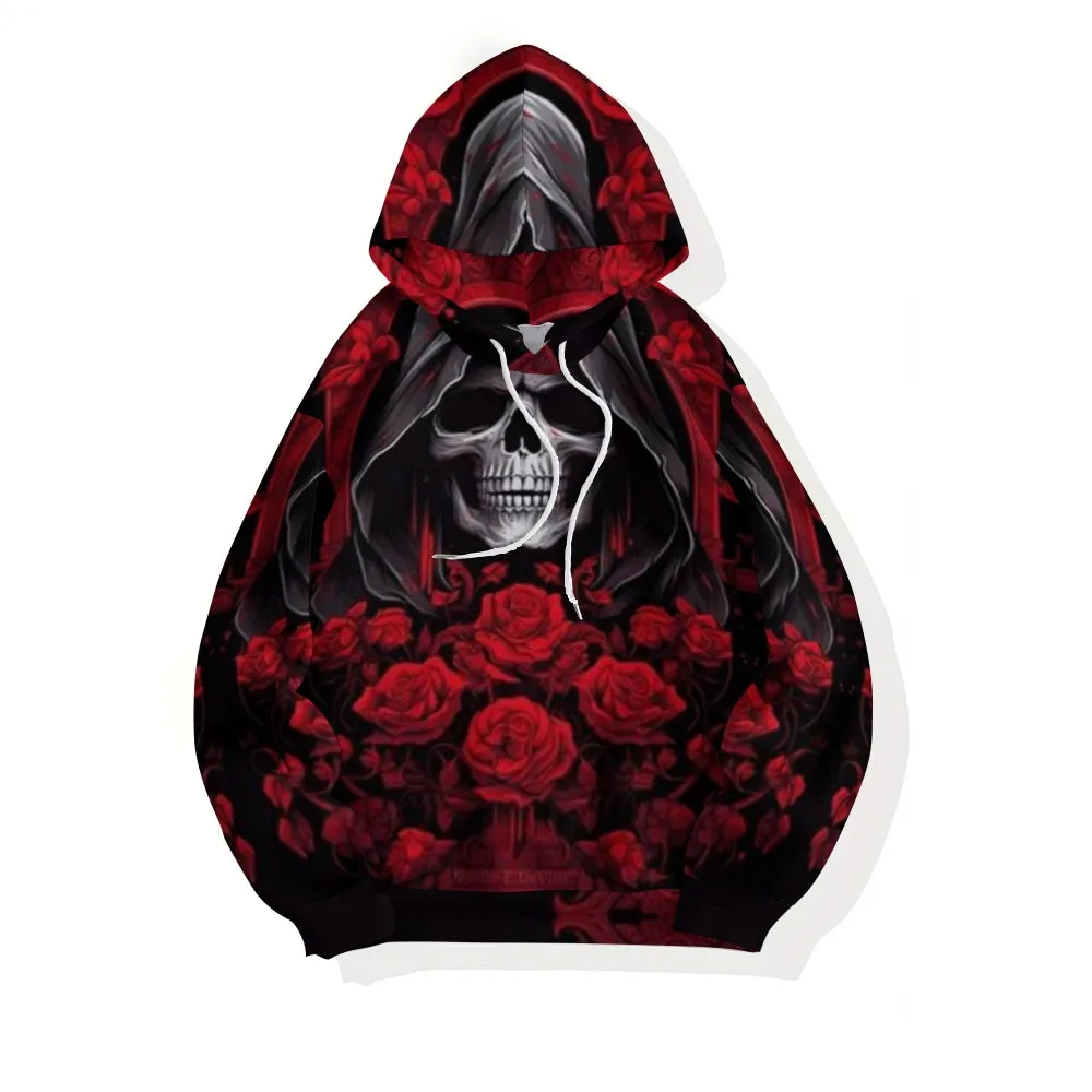 Mens Halloween Skull with Roses 3D Print Hoodies