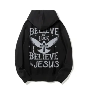 Mens I BELIEVE IN JESUS Letter Graphic Pullover Hoodies