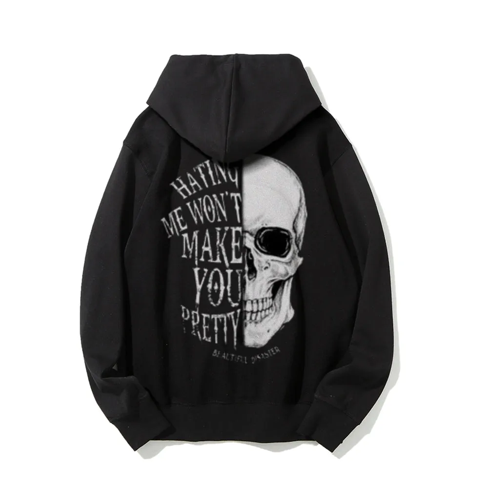 Mens Skull with Letter Graphic Pullover Hoodies