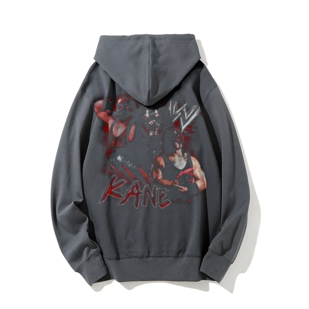 Mens Vintage Kane Darkness Style Print Graphic Pullover With Kangaroo Pocket Hoodies