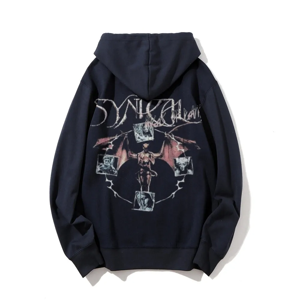 Mens Vintage Synical Angel Darkness Style Print Graphic Pullover With Kangaroo Pocket Hoodies