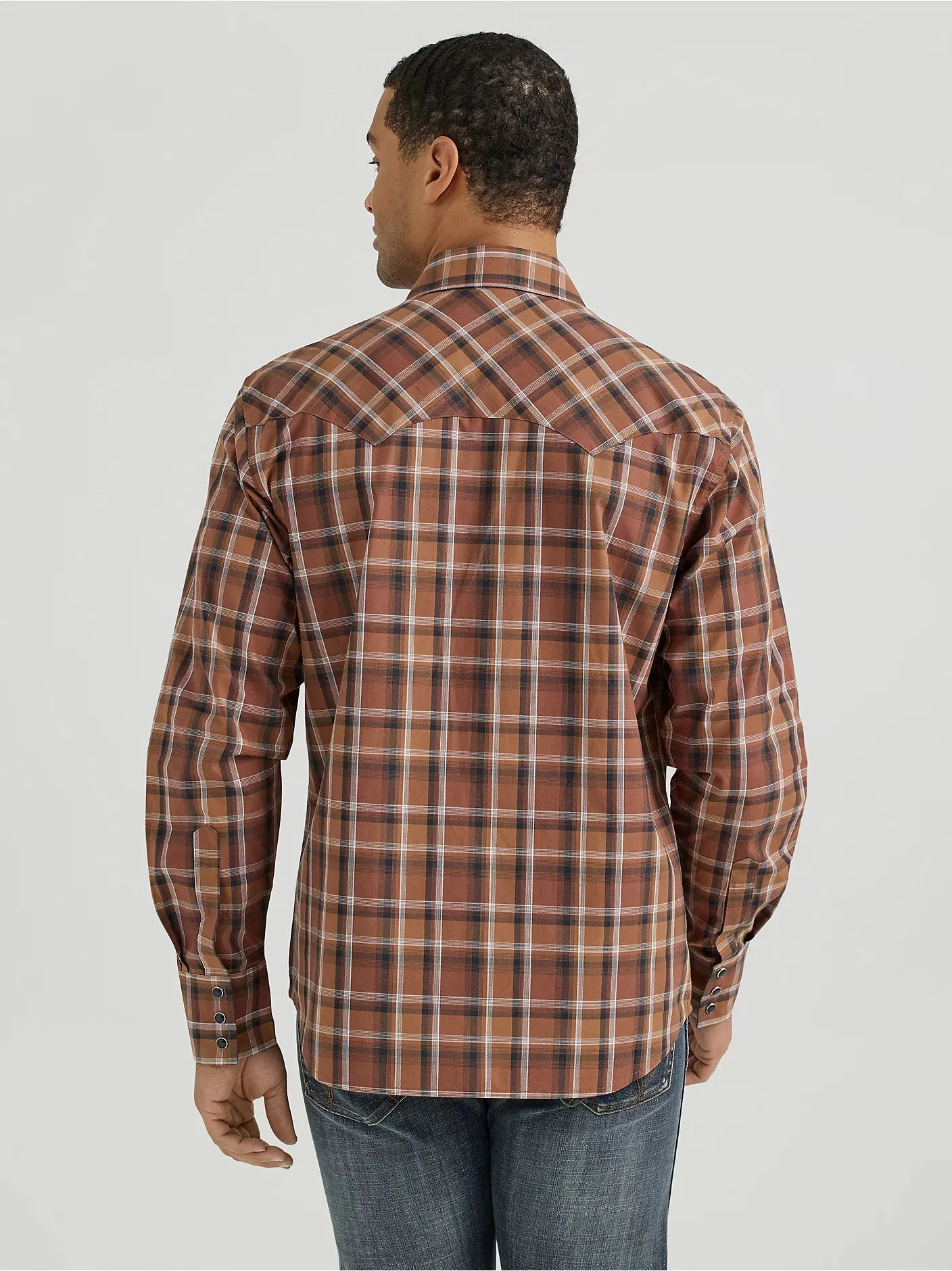 Men's Wrangler Retro Brown/Black Plaid Snap Shirt