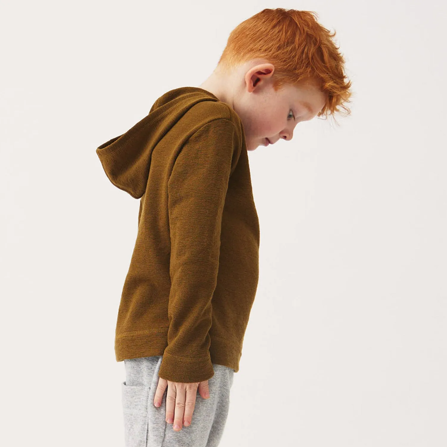 Merino Wool Crepe Hooded Top - Bronze