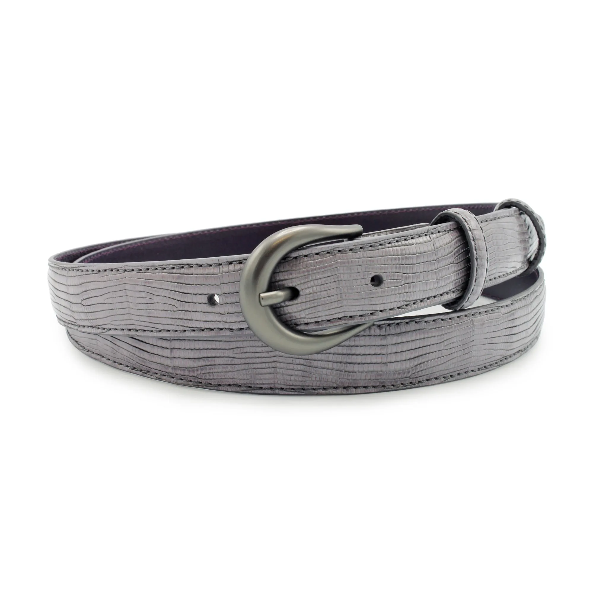 Mid Grey Lucertola Skinny Gunmetal Prong Belt