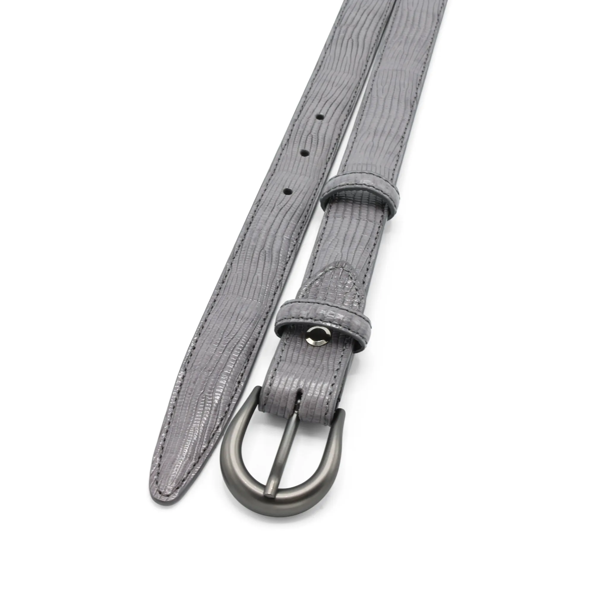 Mid Grey Lucertola Skinny Gunmetal Prong Belt