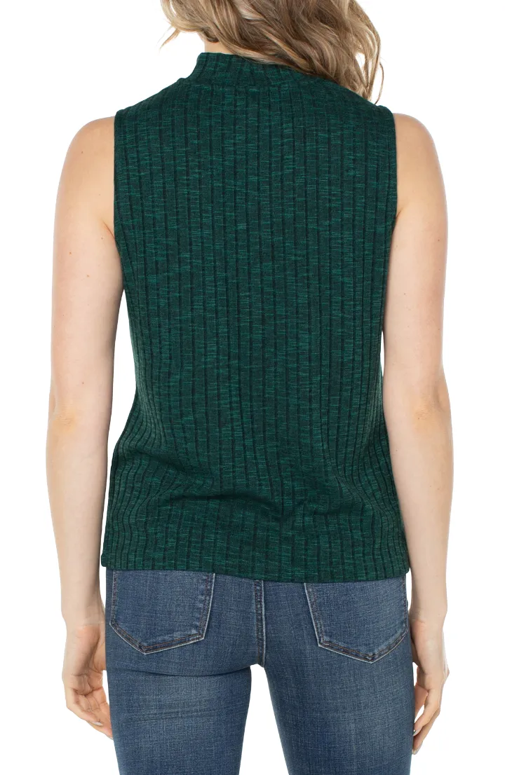 Mock Neck Miter Front Sleeveless Knit Top - Emerald