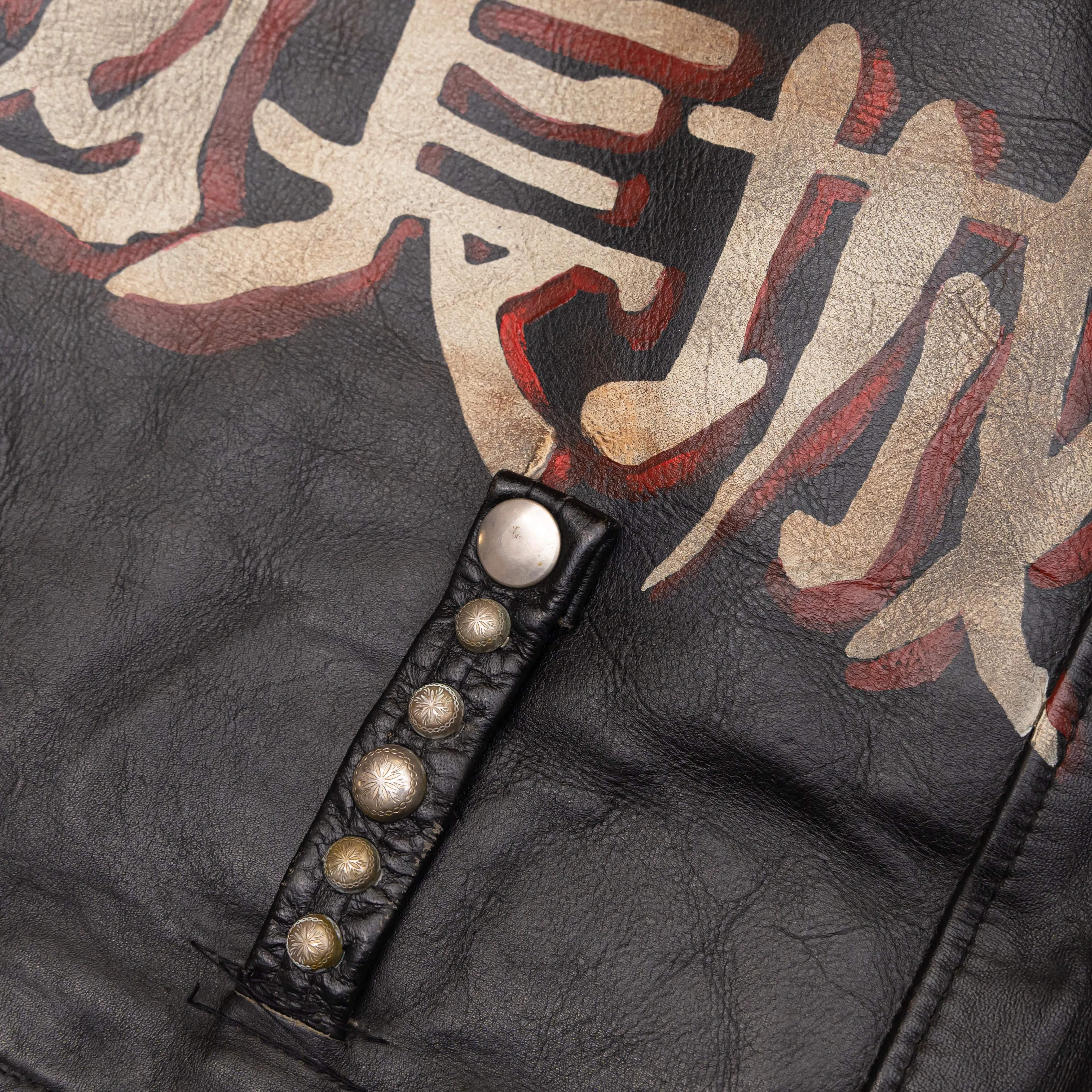 MOTOR CITY BAT SKULL PAINTED LEATHER JACKET