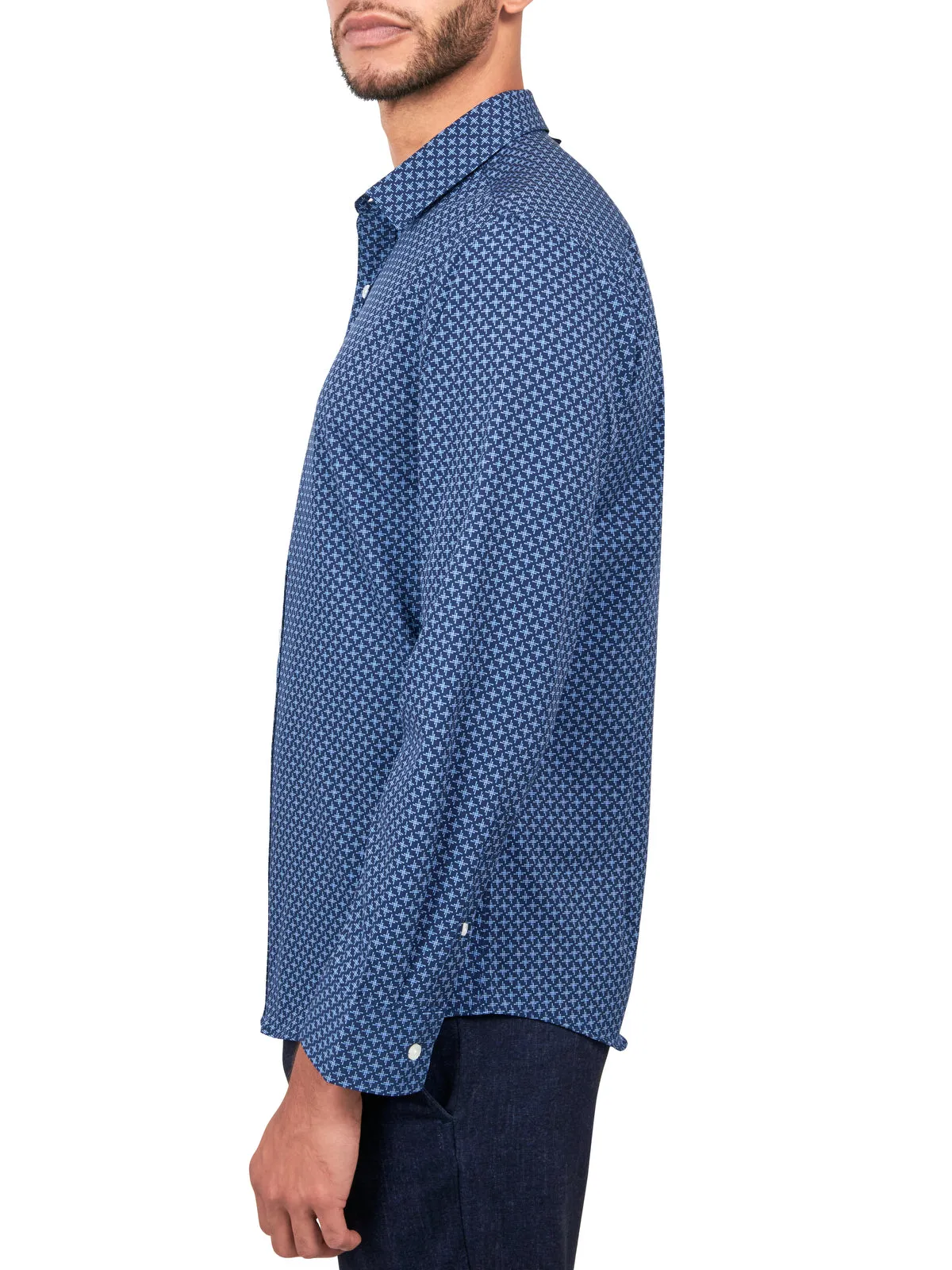 Navy Cross Hatch Long Sleeve Shirt