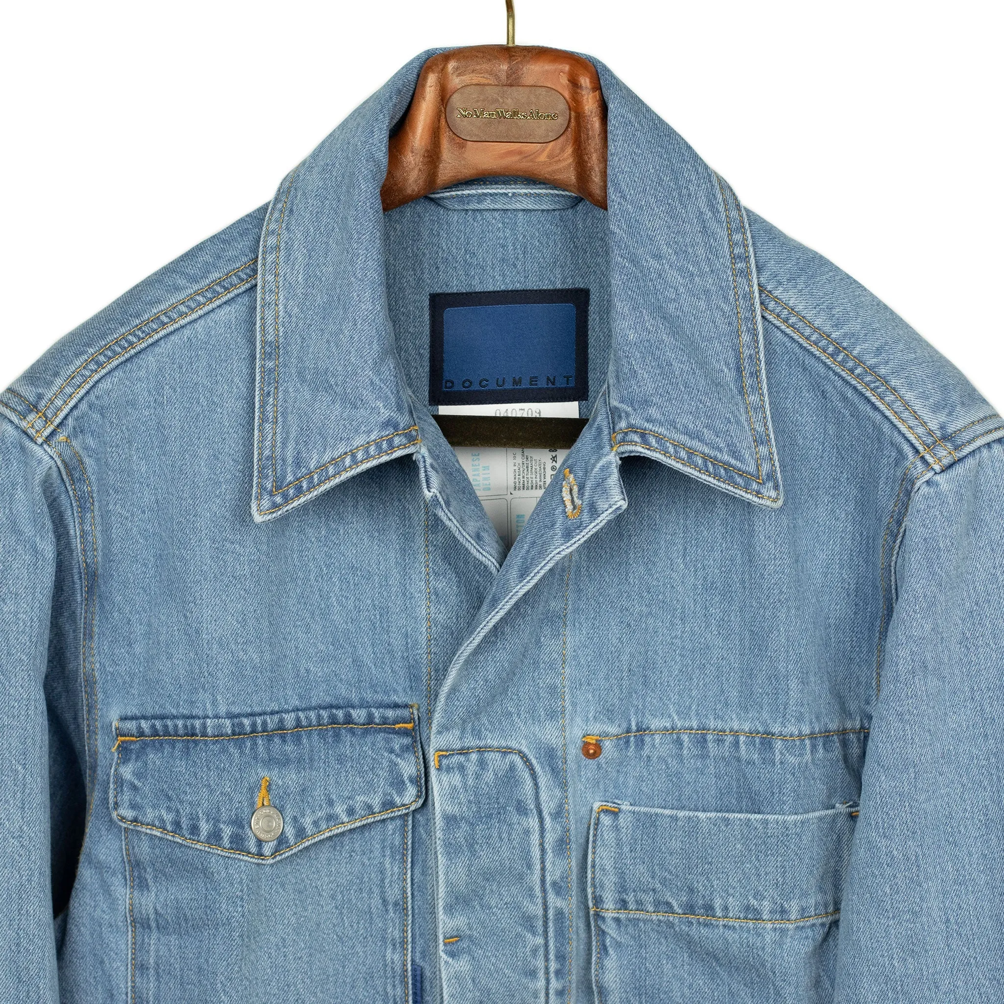 Patch pocket shirt jacket in Japanese stonewashed denim