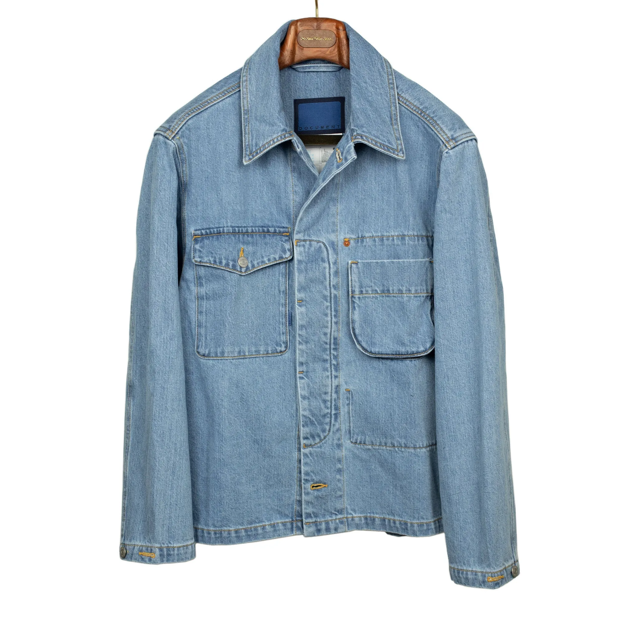 Patch pocket shirt jacket in Japanese stonewashed denim