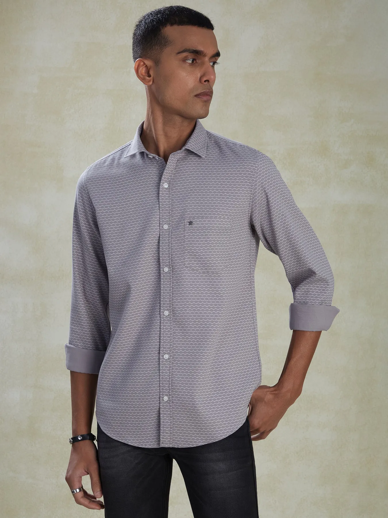 PC Mauve Slim Fit Full Sleeve Casual Mens Printed Shirt