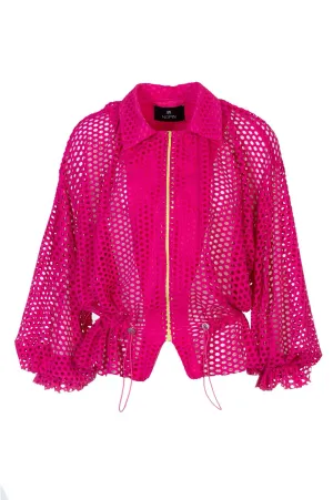 Pink Mesh Bomber with Fluorescent Zip