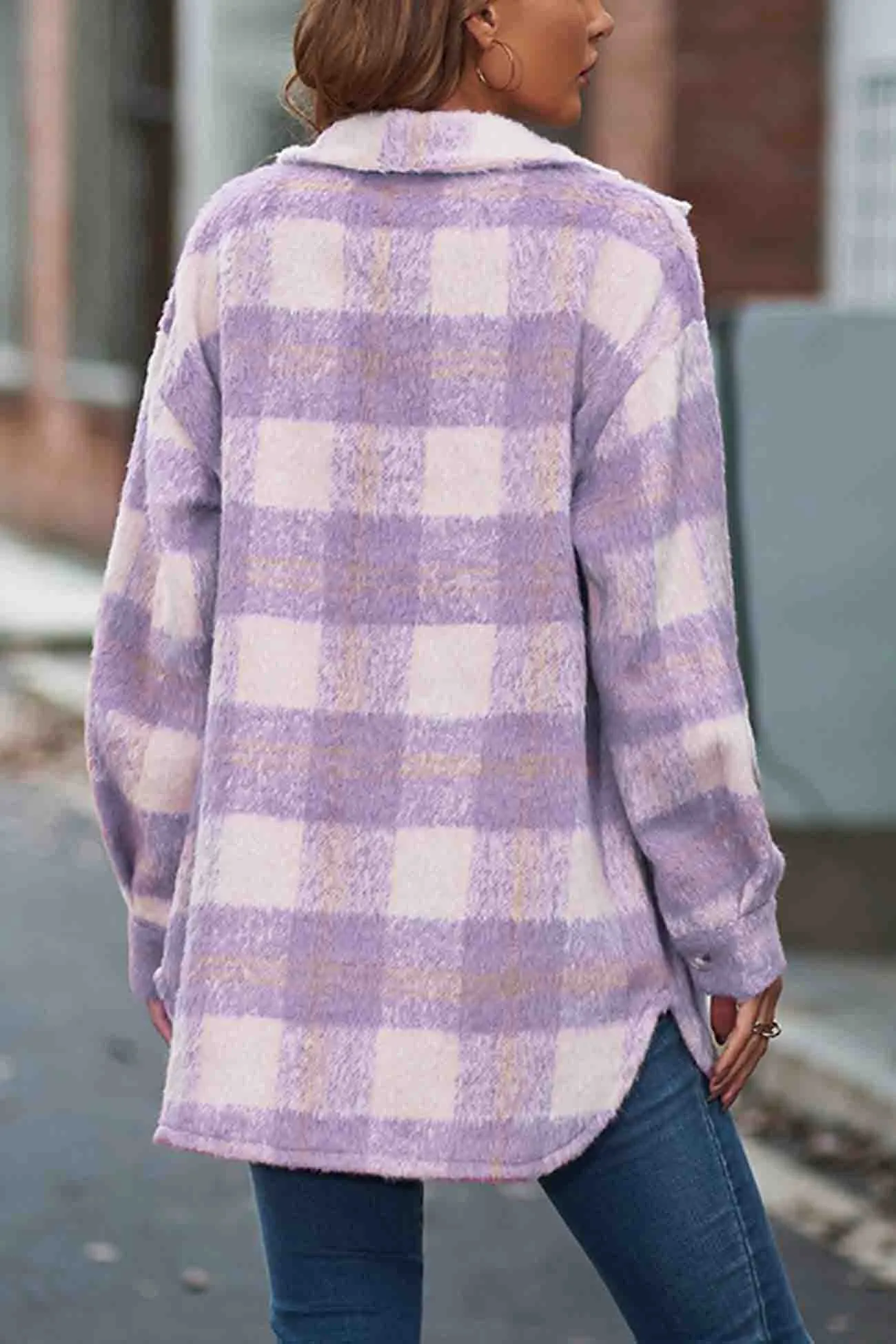 Plaid Mohair Button Up Coat