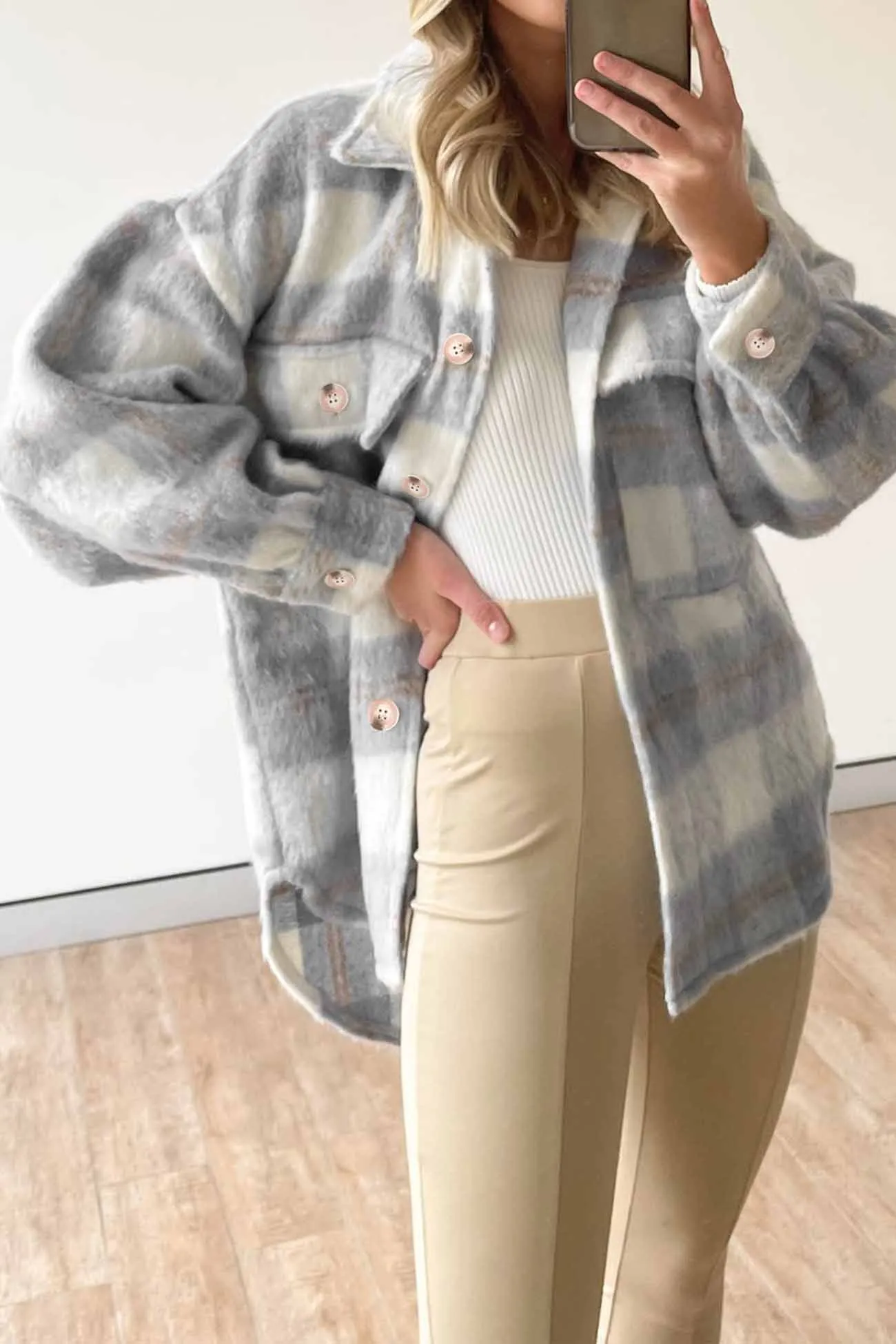 Plaid Mohair Button Up Coat