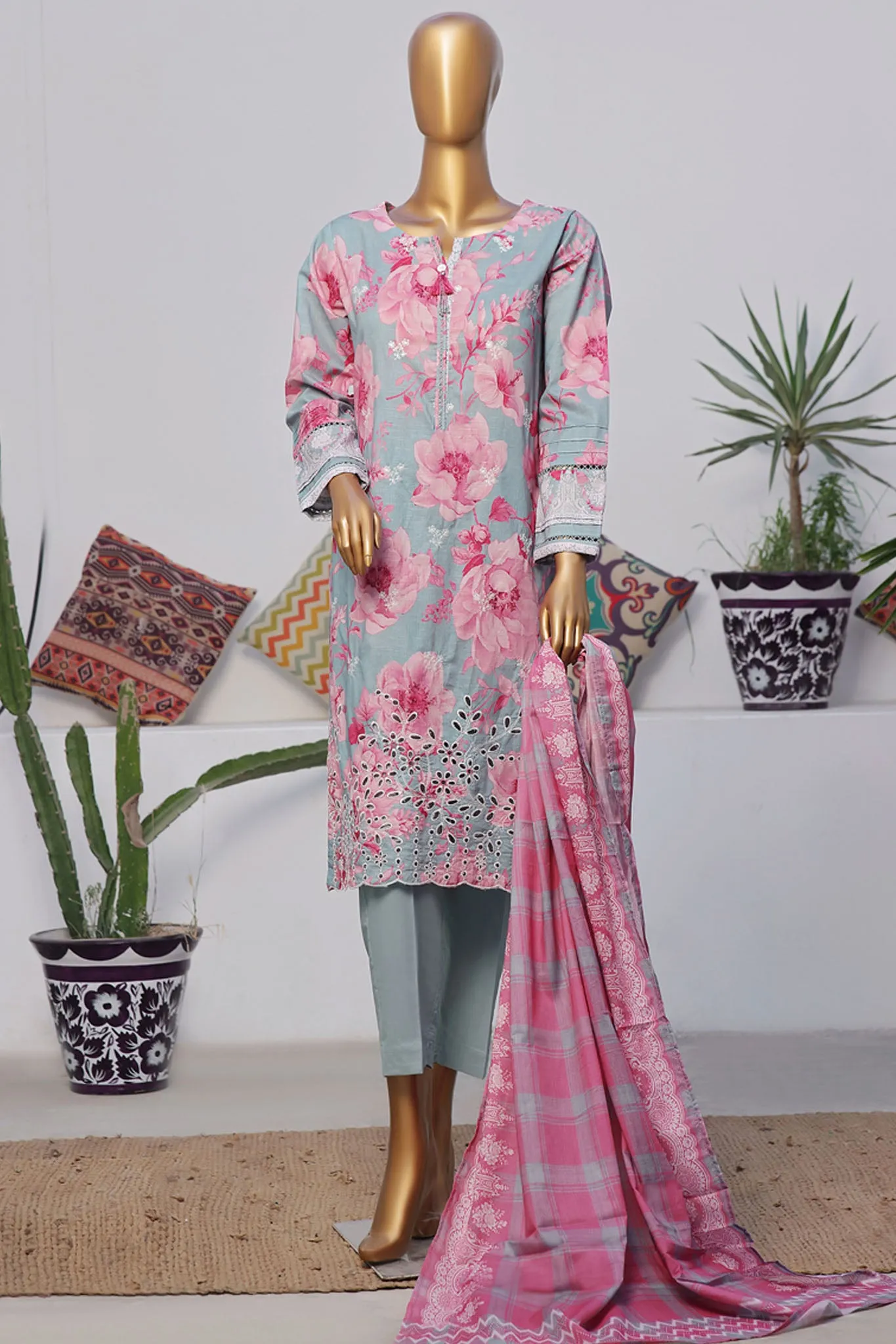 Printkari By HZ Stitched 3 Piece Emb Slub Cambric Collection'2024-CPK-804