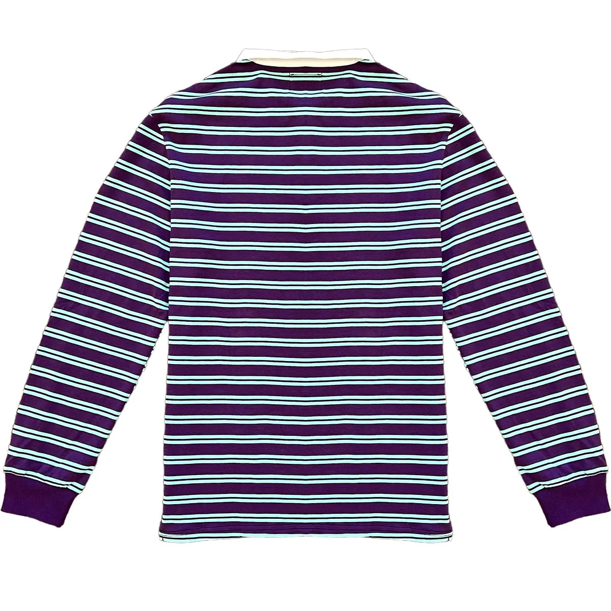 Purple And Light Blue Double Striped Mens Long Sleeve Rugby Shirt