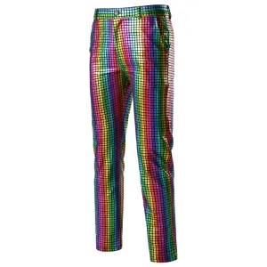 Rainbow Square Sequins Men Loose Drawstring Pants