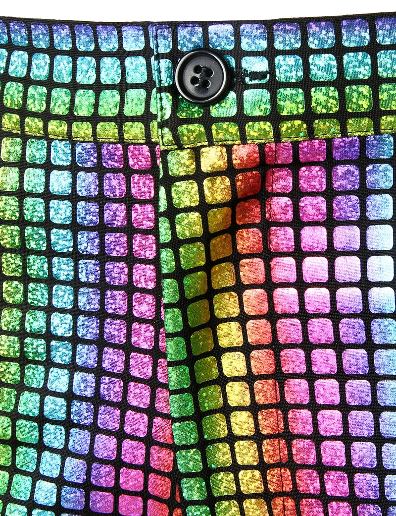 Rainbow Square Sequins Men Loose Drawstring Pants