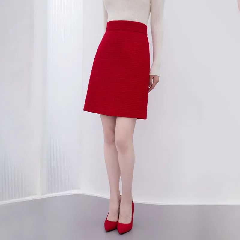 Red Tweed Midi Skirts