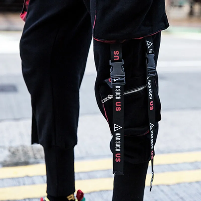 Ribbon Buckle Pocket Casual Hip Hop Style Men Sweatpants