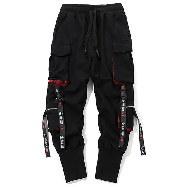 Ribbon Buckle Pocket Casual Hip Hop Style Men Sweatpants