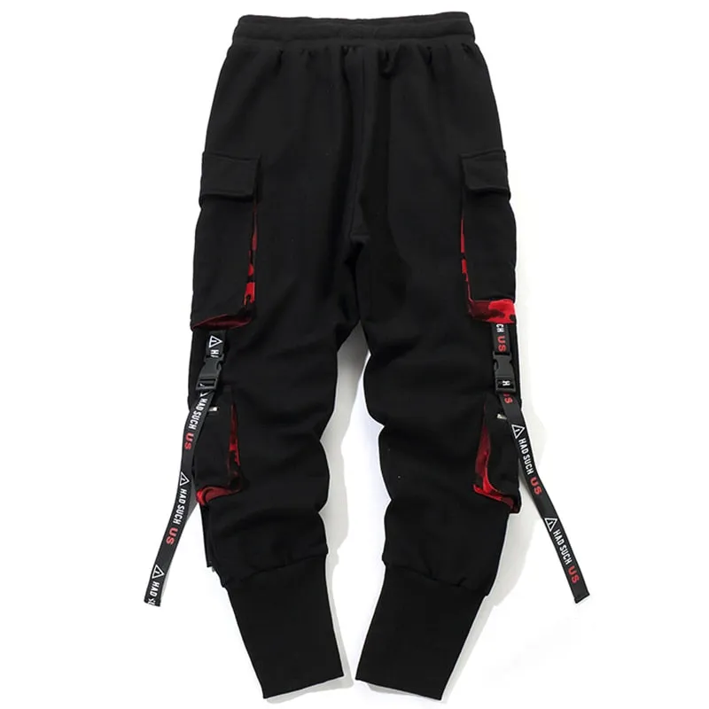 Ribbon Buckle Pocket Casual Hip Hop Style Men Sweatpants