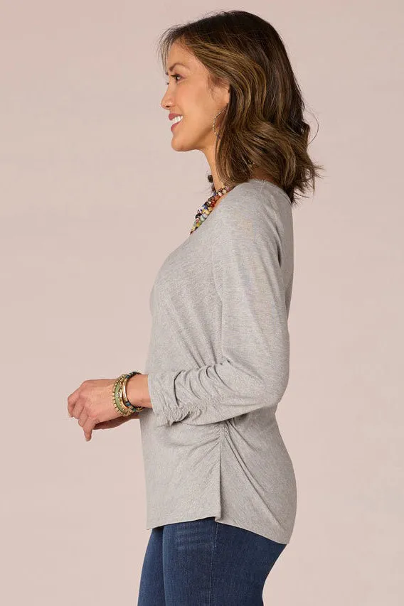 Ruched Side Knit Top - Heather Grey