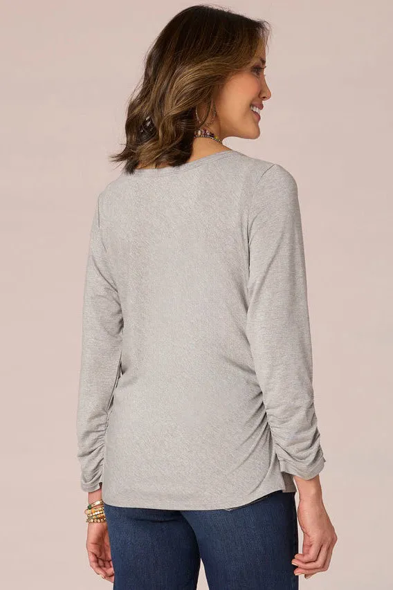 Ruched Side Knit Top - Heather Grey