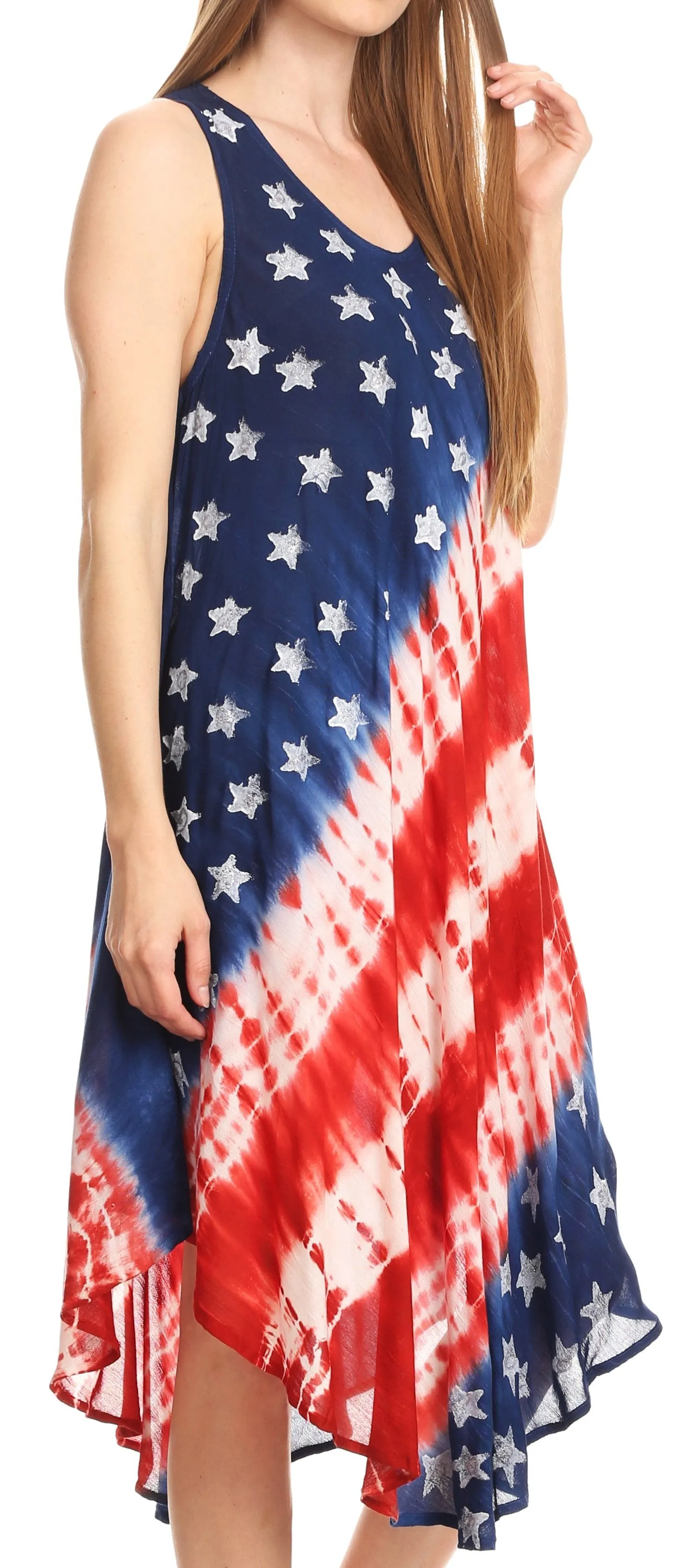 Sakkas Helen Stars and Stripes Patriotic Summer Tank Dress Light Casual Simple