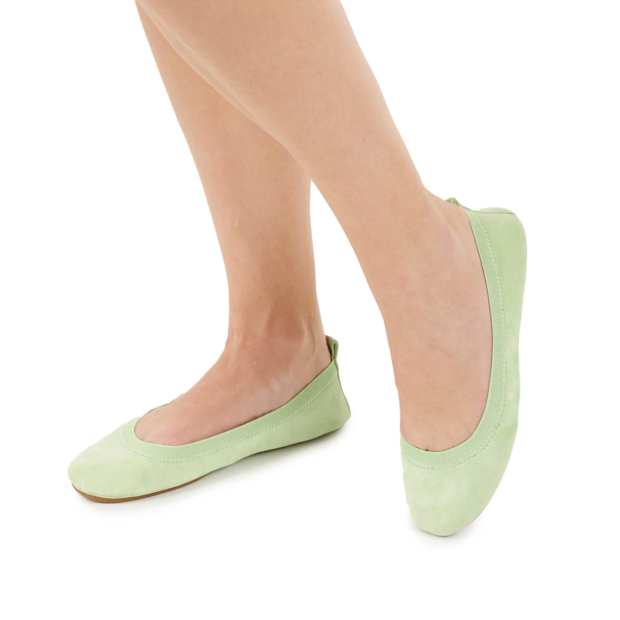 Samara Foldable Ballet Flat in Matcha Suede