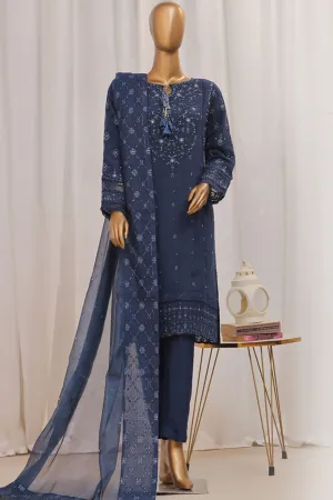 Sheer By HZ Stitched 3 Piece Formals Khaddi Net Collection'2024-HZK-192-Navy Blue