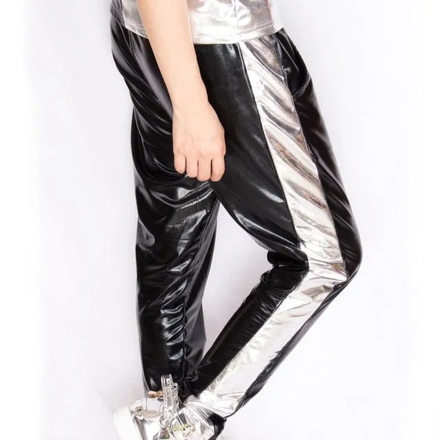 Silver Side Patchwork Stage Performance Style Men Pants